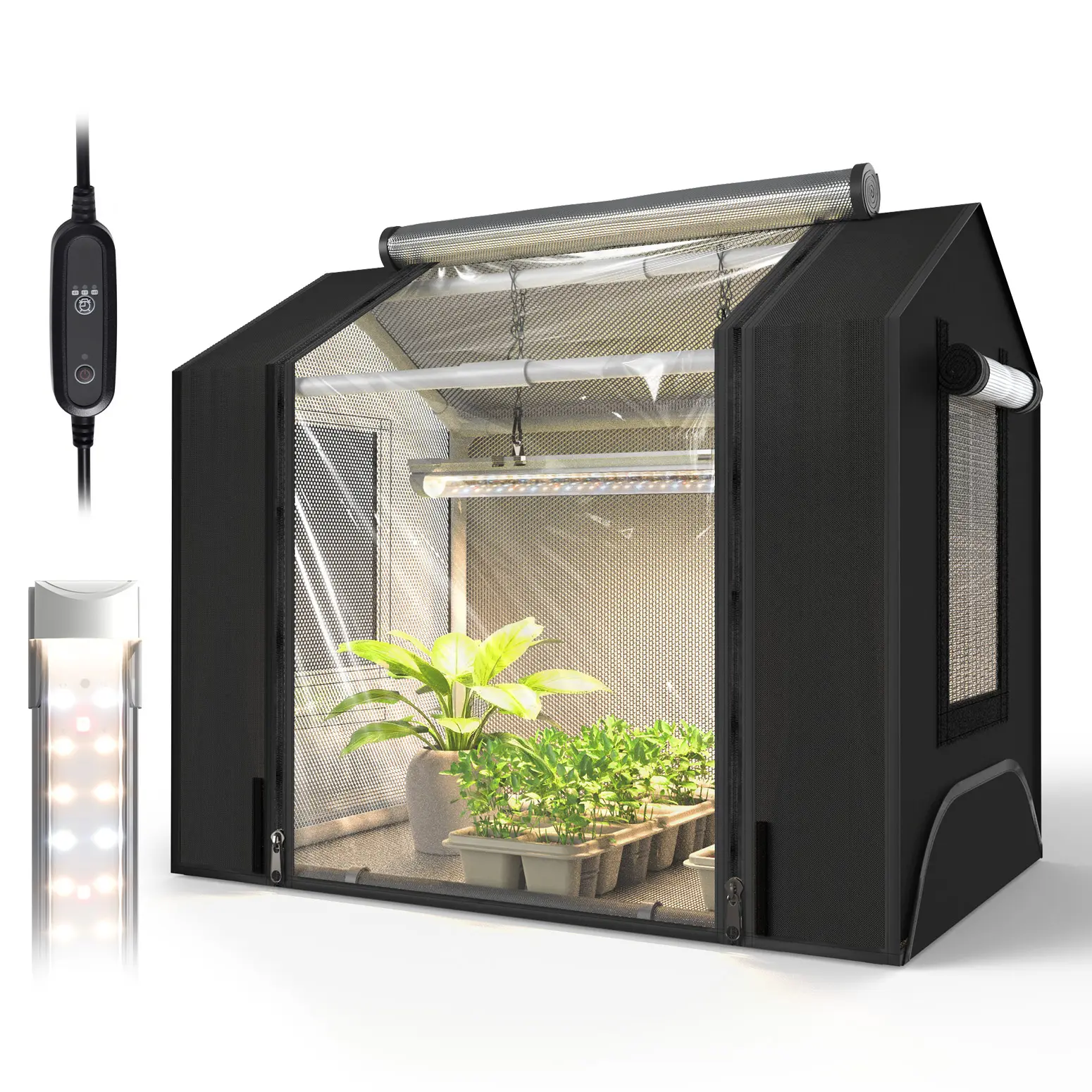 Bstrip Compact Garden Greenhouse Kit - Portable Plant Enclosure Indoor Gardening System, 20.5" Mini Cultivation Equipment with 18W Full Spectrum LED Grow Light, Timer for Seed Starting