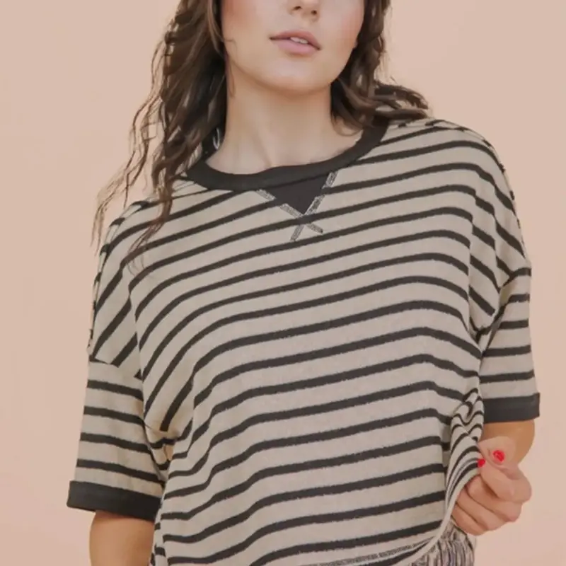 Oversized stripe terry clothe shirt