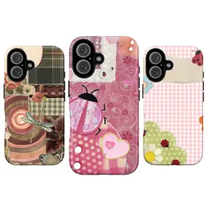 Whimsical Pink Ladybug Phone Case Cute Cottagecore Aesthetic – Adorable Ladybird Patchwork Polka Dot Floral Design, Kawaii Vintage Garden Cartoon Art Cute Case for iPhone 11–17, Perfect Gift for Her & Him