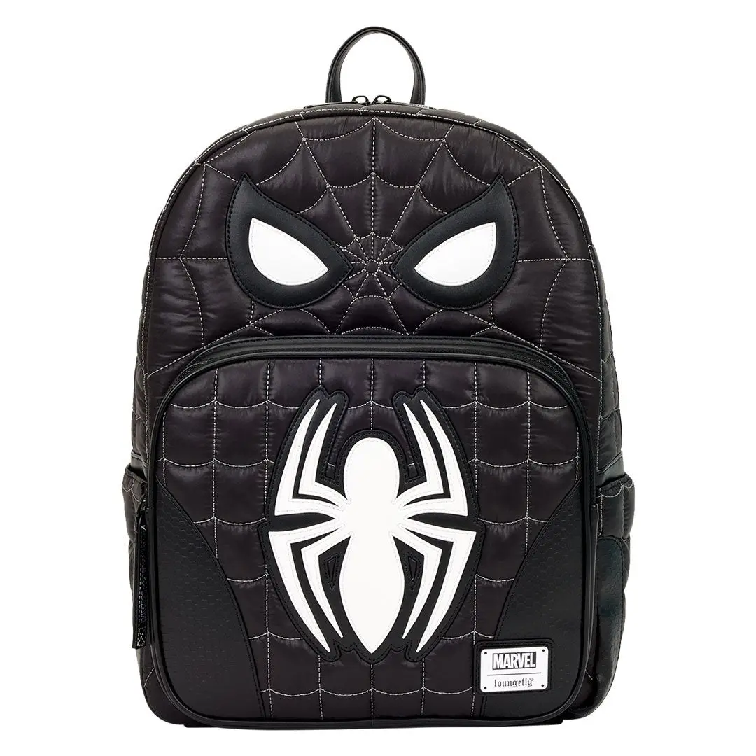 Loungefly Marvel Black Suit Spider-Man Quilted Cosplay Backpack - Large Nylon Stylish Daypack for Back to School, Backpacks For School, First Day Of School