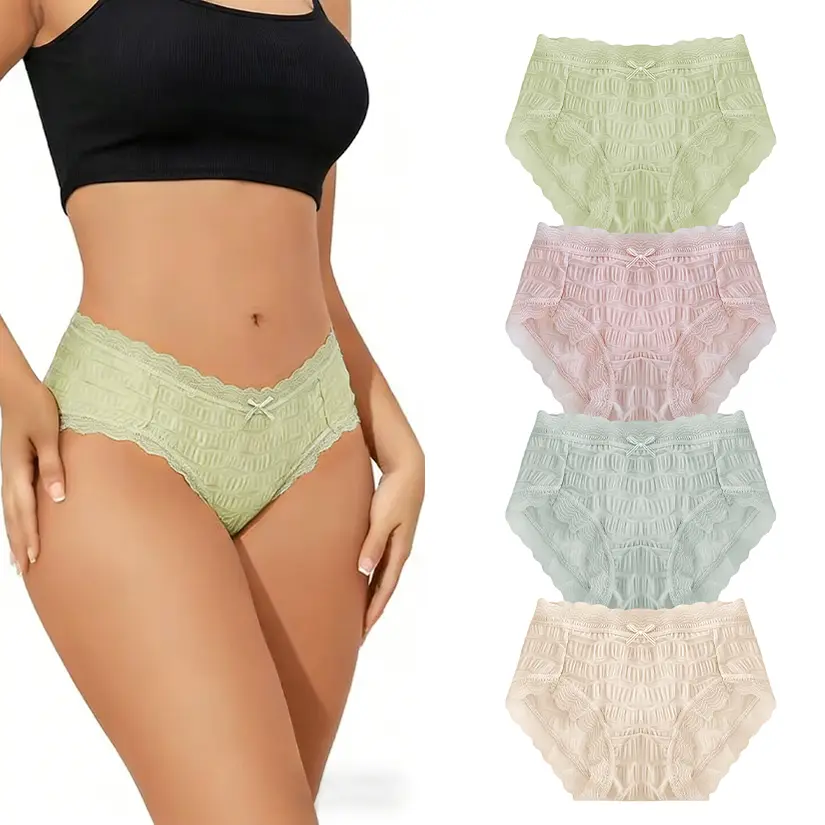 Women's Seamless Scallop Trim Underwear Set,Comfortable Breathable Antibacterial Panties,Fitted Casual Style for All Seasons womenswear cute stretchy fabric