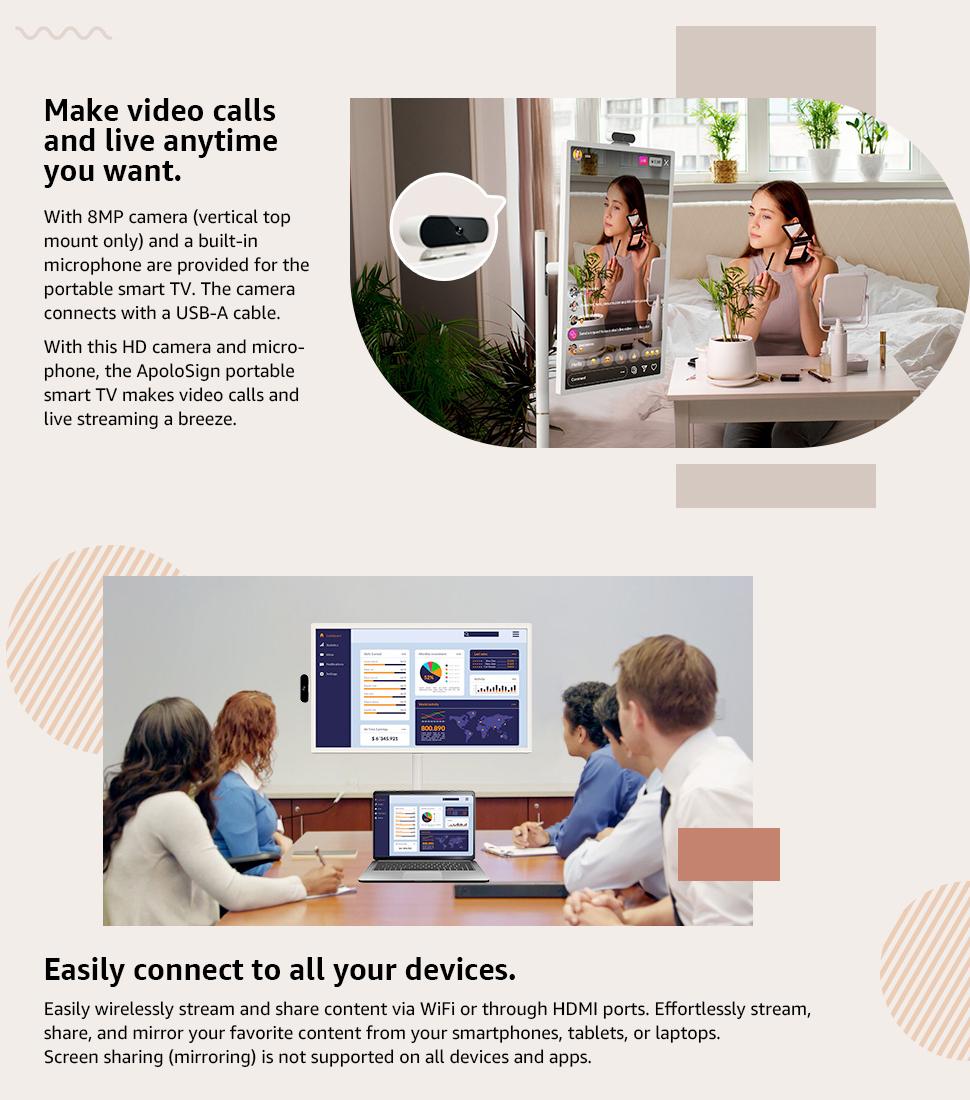 2026 Apolosign Gen 2 Portable TV, 32 inch True 4K UHD Portable Smart TV, Android 15, 15000mAh Battery, 16GB(8+8)RAM+256GB Storage, Android 14, Touch Screen Monitor, 8MP Camera, Voice Remote Control,WiFi 6, Support Google Calendar