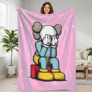 Sad Sitting Cartoon Character Flannel Blanket  Artistic Pop Art Print Design  Soft Cozy Warm Lightweight Plush Throw  Perfect for Bedroom Living Room Sofa Office Nap Gift Decor