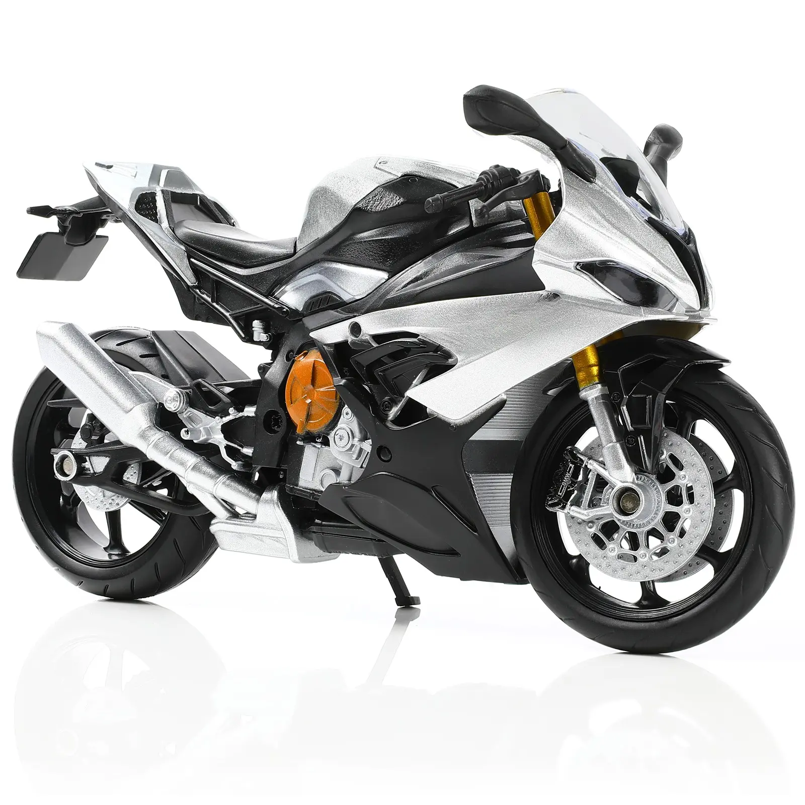 1/12 Scale Alloy Diecast BMW S1000RR Superbike Model - Diecast Model Car with Rotate Wheels, No-Assembly Metal Racing Bike Collectible Display Gift for Adults (Silver)