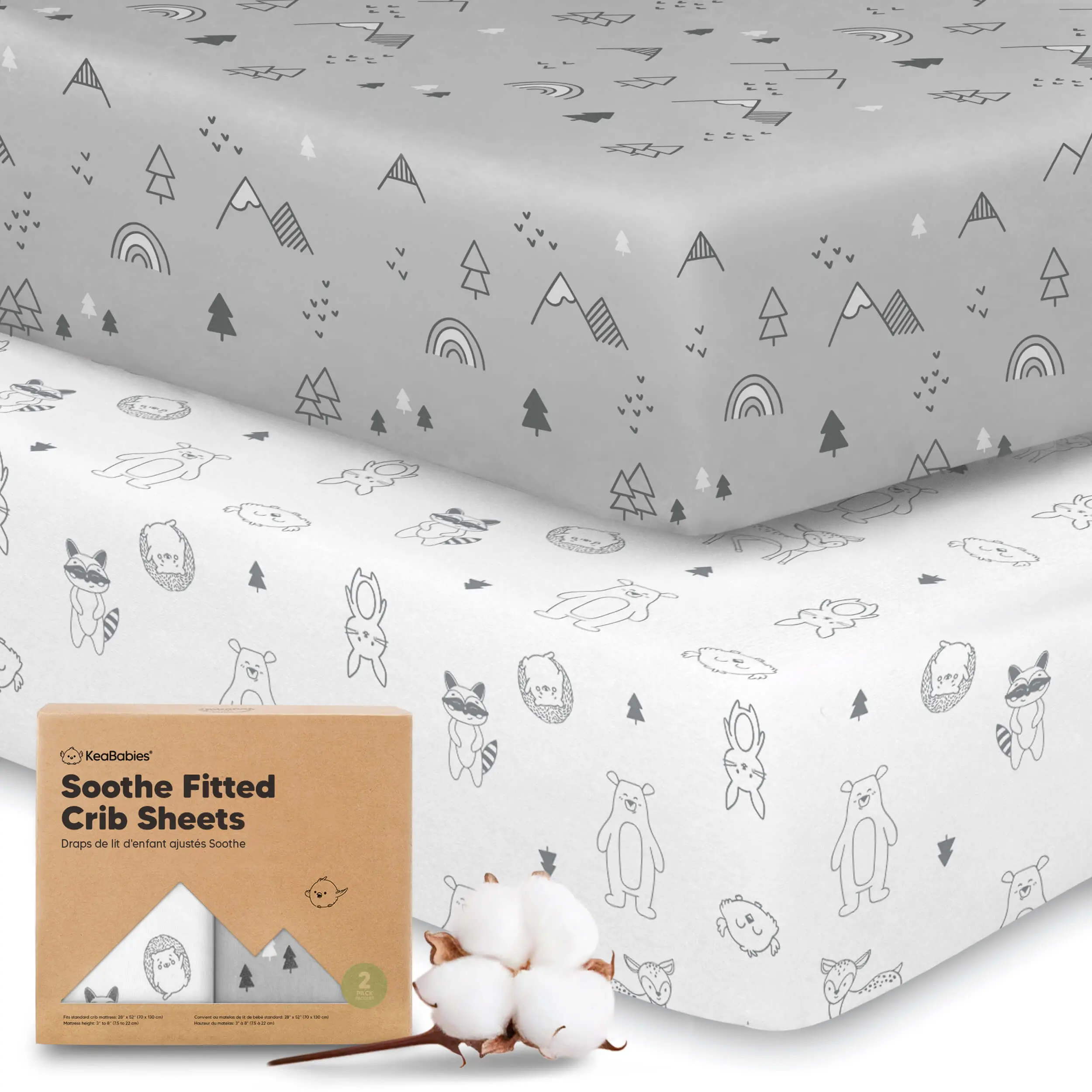 KeaBabies 2-Pack Organic Crib Sheets for Boys, Girls - 52x28 Fitted Crib Mattress Sheet Neutral, Breathable Jersey Cotton Cover for Baby Bed, Toddler Mattress, Soft & Cute Prints