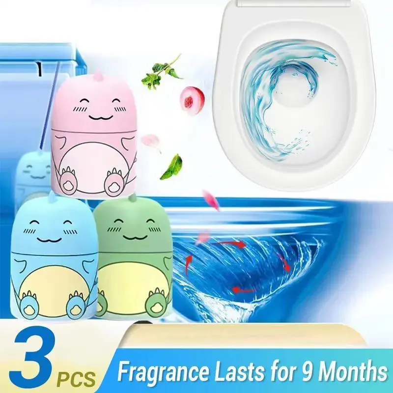 {3 scents}Cute Dinosaur-Shaped Toilet Bowl Cleaner Bottle, Bathroom Toilet Tank Cleaner with Ocean, Jasmine, and Peach Scent,Three bottles can be used for 9 months (Three colors and three bottles)