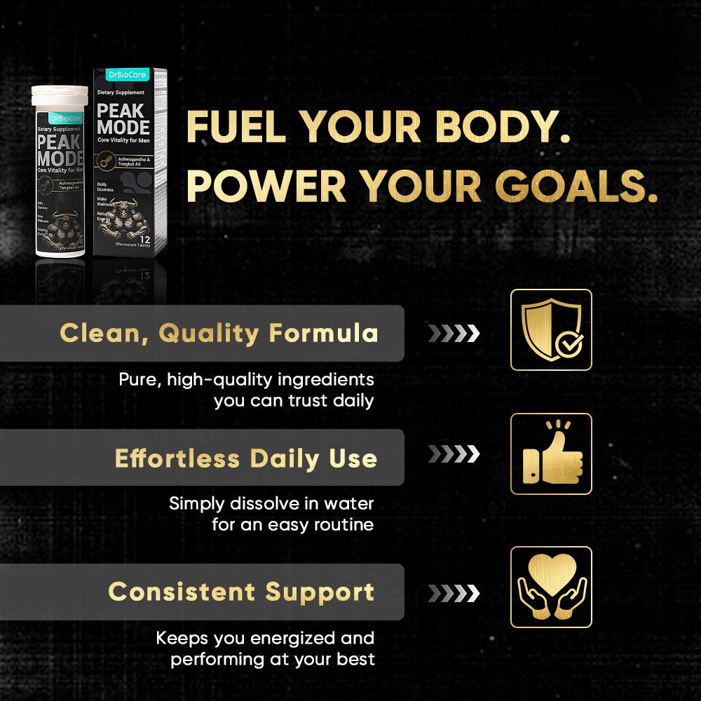DrBioCare PEAK MODE – Men’s Daily Energy, Strength & Performance Support with Maca, Ashwagandha & Zinc DrBioCare PEAK MODE – Men’s Daily Energy, Strength & Performance Support with Maca, Ashwagandha & Zinc