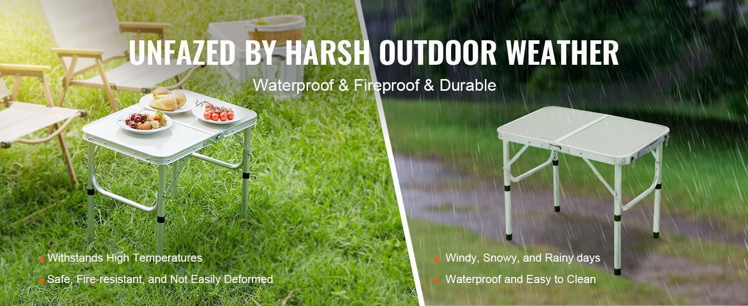 【Father's Day】VEVOR Folding Camping Table, Adjustable Height Outdoor Portable Side Tables, Lightweight Fold Up Table, Aluminum & MDF Ultra Compact Work Table, For Cooking, Beach, Picnic, Travel, 24x16 inch, Silver
