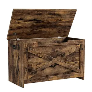 Retro Brown 30 in Storage Chest, Wooden Storage Bench with Safety Hinge, Easy Assembly, Large Shoe Bench for Entryway, Living Room, Bedroom