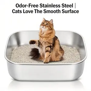 Odor-Free XL Stainless Steel Sifting Litter Box - Non-Stick Metal Cat Pan, Easy Clean & Rust-Proof