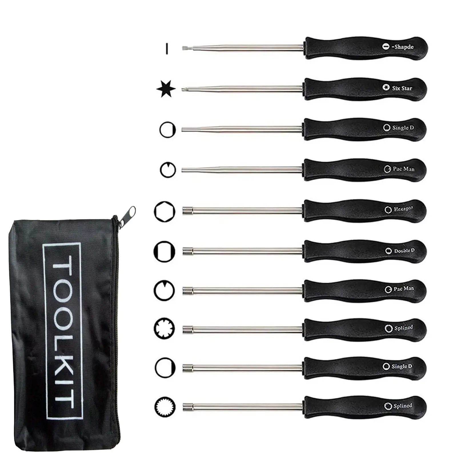 Ergonomic 10-Pc Carburetor Adjustment Screwdriver Set - 1x21-Teeth Splined, 7-Teeth Splined, Double D, 7/32in OD, 6-1/8in Overall Length Hand Tool for 2-Cycle Small Engine Repair, Tune-Up Compatible with Trimmers, Weedeaters