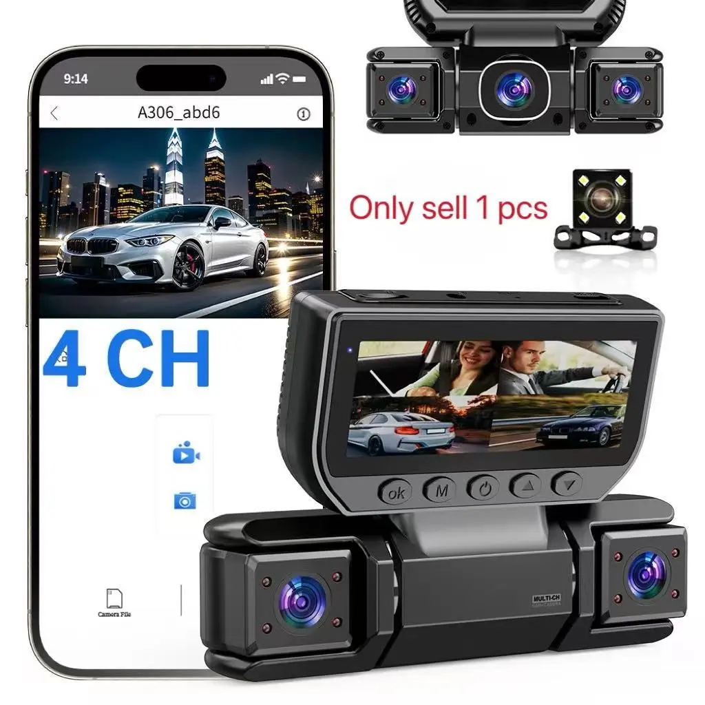 4-Channel Dash Cam with WiFi, Fhd Dual Cameras, Night Vision, Hdr, 64GB Storage, Front & Rear Cameras, Car Dvr Recorder, Vehicle Dashcam Cam