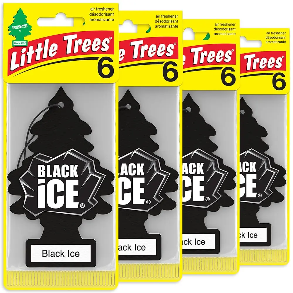 LITTLE TREE Car Air Freshener - 24 Pack Woody Citrus Scent with Sandalwood, Bergamot, Lemon Notes, Masculine Fragrance, Odor Control Proprietary Technologies, Black Ice, Car Interior Accessories for Auto, Home