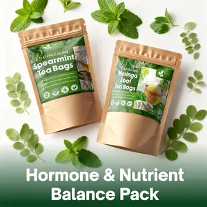 【FreshDrinkUS】 Hormone & Nutrient Balance Pack, Moringa Leaf & Spearmint Herbal Tea Bags, 100% Natural & Pure Leaves, Natural Material Tea Bags, No Sugar, No Caffeine, No Gluten, Vegan – Herbal Beverage