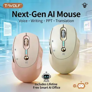 T-WOLF AI Wireless Mouse - Includes Lifetime Free Smart AI Office, Voice-to-Text & Translation, AI Writing & PPT Creation, Silent BT+2.4G Dual Mode, Battery Display, Portable for PC, Laptop & Tablet, Ideal for Office, Study, Travel & Business