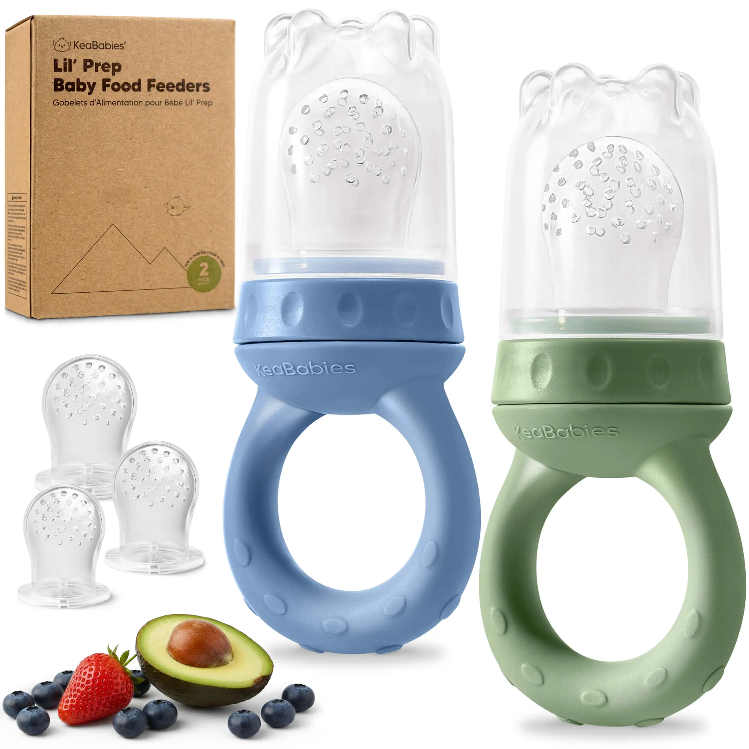 KeaBabies Baby Fruit Feeder 2pk - Silicone Baby Food Feeder for Babies 6-12 Months, Breast Milk Popsicle Teether, Weaning, Pacifier, Freeze Frozen Solid Food, Infant Feeding Essential