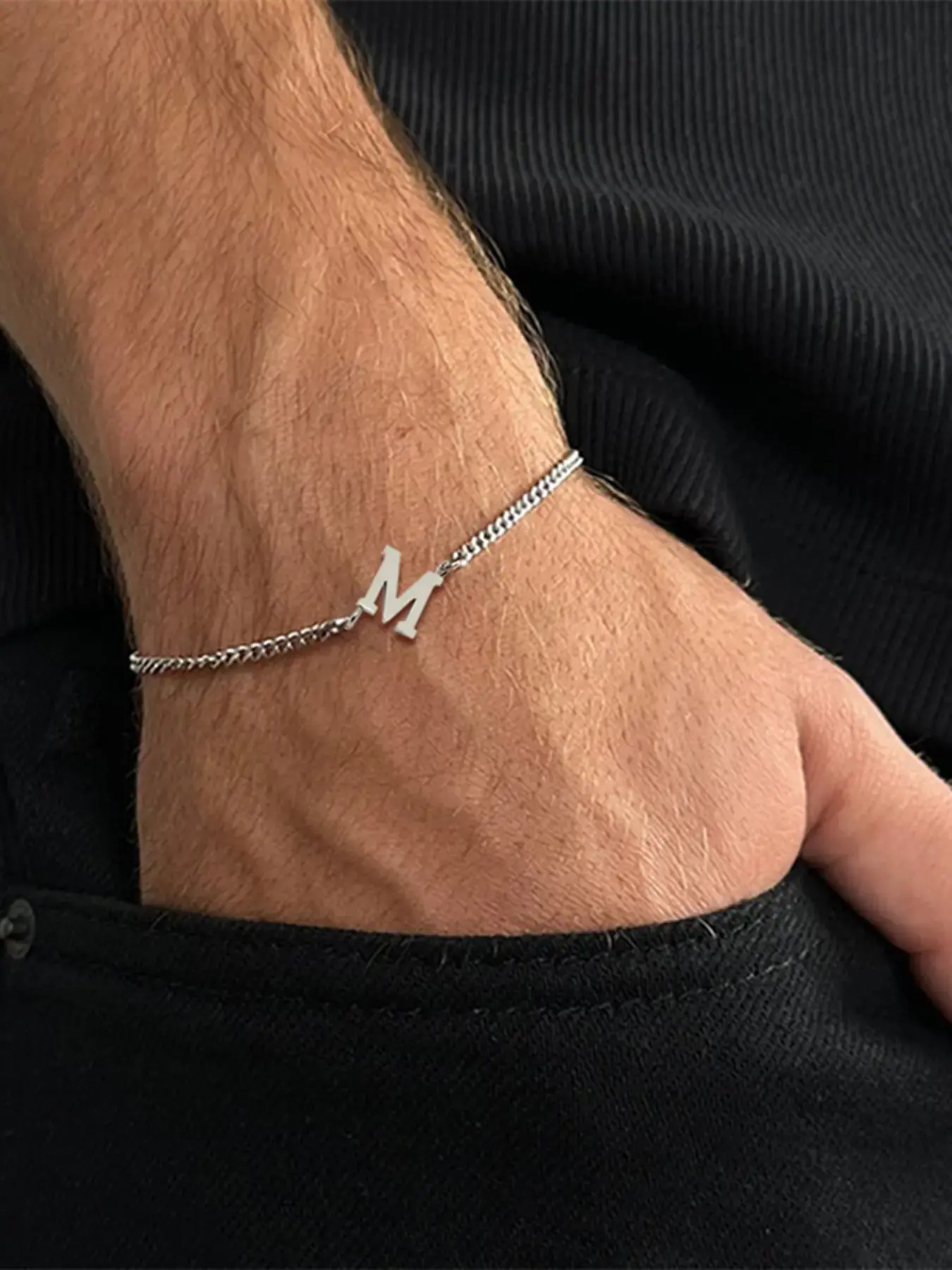 Men's Fashion Silver Color Stainless Steel Chain Bracelet, Stainless Steel Bangle, Casual Letter Pattern, All Seasons Jewelry Accessory, Letter Link Bracelet, Fashionable Bracelet Style