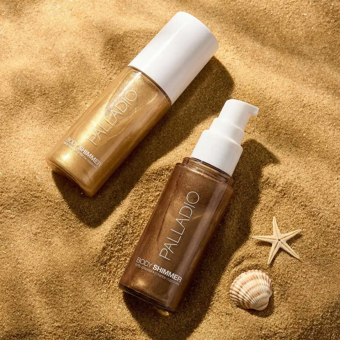 Palladio Body Shimmer Gel - Smooth Cosmetic, Lightweight Water-Based Body Glow with Aloe, Hyaluronic Acid, Vitamin E & Panthenol, Blendable Buildable Radiance, Vegan, Gluten-Free, Cruelty-Free (Golden Beach - BS01)
