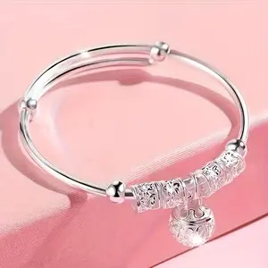 GleamJoy S Elegant 925 Pure Silvery Bracelet with Exquisite Lace Design & Pendant Fashion Jewelry for Women 6cm Length Perfect for Daily Wear & Gift Giving Ideal for Valentine's Day bangle high  appearance  bracelet popular gift