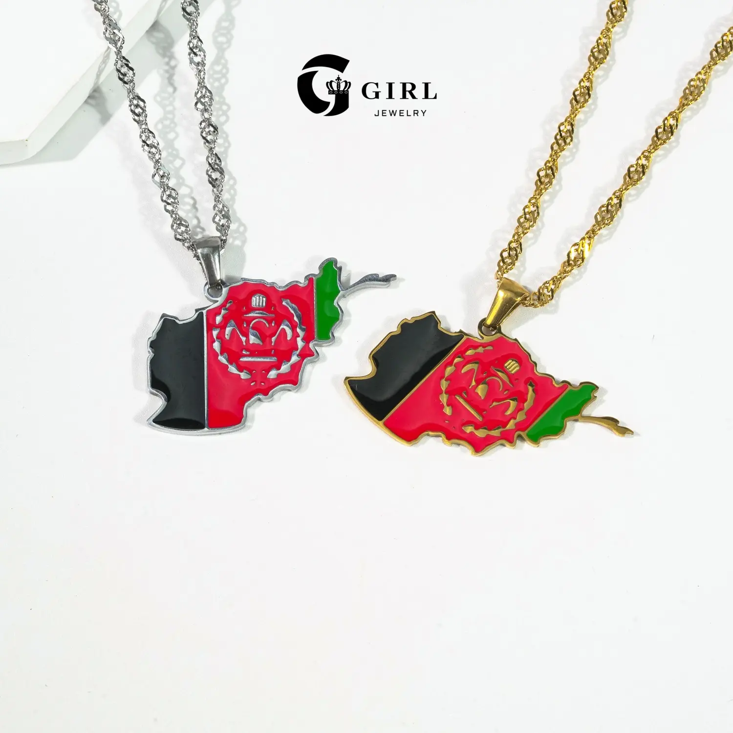 GGIRL Ethnic Pattern Artificial Gemstone Necklaces & Pendants, Stainless Steel Afghanistan Map Couple Jewelry, Dripping Titanium Steel Personality Accessories
