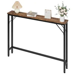 Garvee and Garvee 5.9" Narrow Sofa and Console Tables with Slim, Skinny Designs for Living Room, Entryway, Hallway, or Foyer; Storage, Outlets, Metal & MDF Construction in Rustic Brown, Grey, Black, and Classic Colors