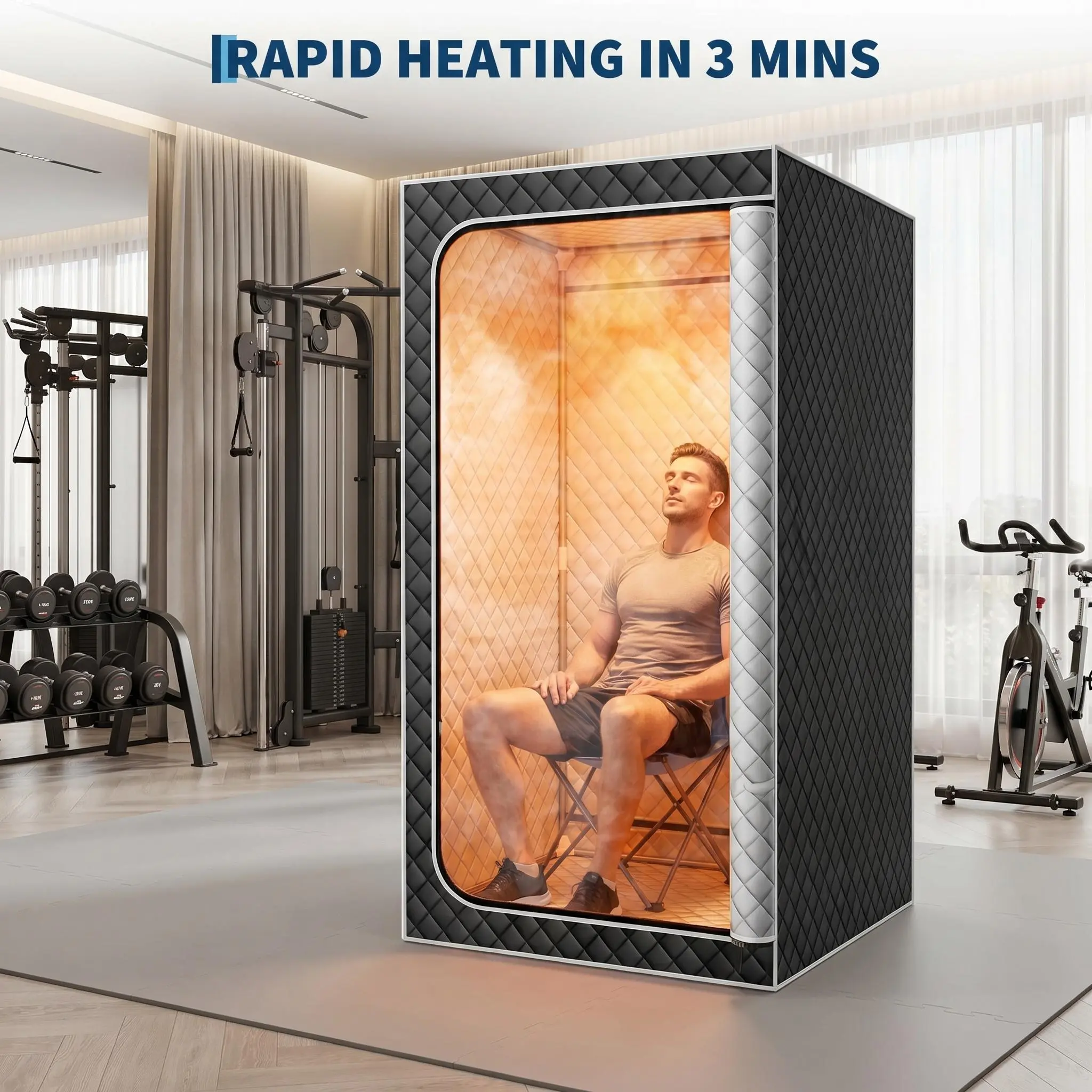 Garvee Portable Sauna Tent for Home Relaxation, Foldable Indoor Use Multi-Size 1-2 Person Sauna Box, 10-Min Fast Heating 3L 1200W/1400W Steamer, 9 Adjustable Heat Levels, Durable 600D Fabric, Rectangular