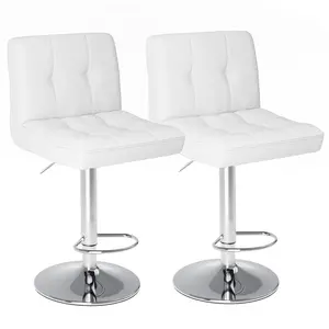 Bar Stools Modern PU Leather Adjustable Swivel Barstools, Armless Hydraulic Kitchen Counter Bar Stool Extra Height Square Island Barstool with Back Set of 2 (Leather, White)