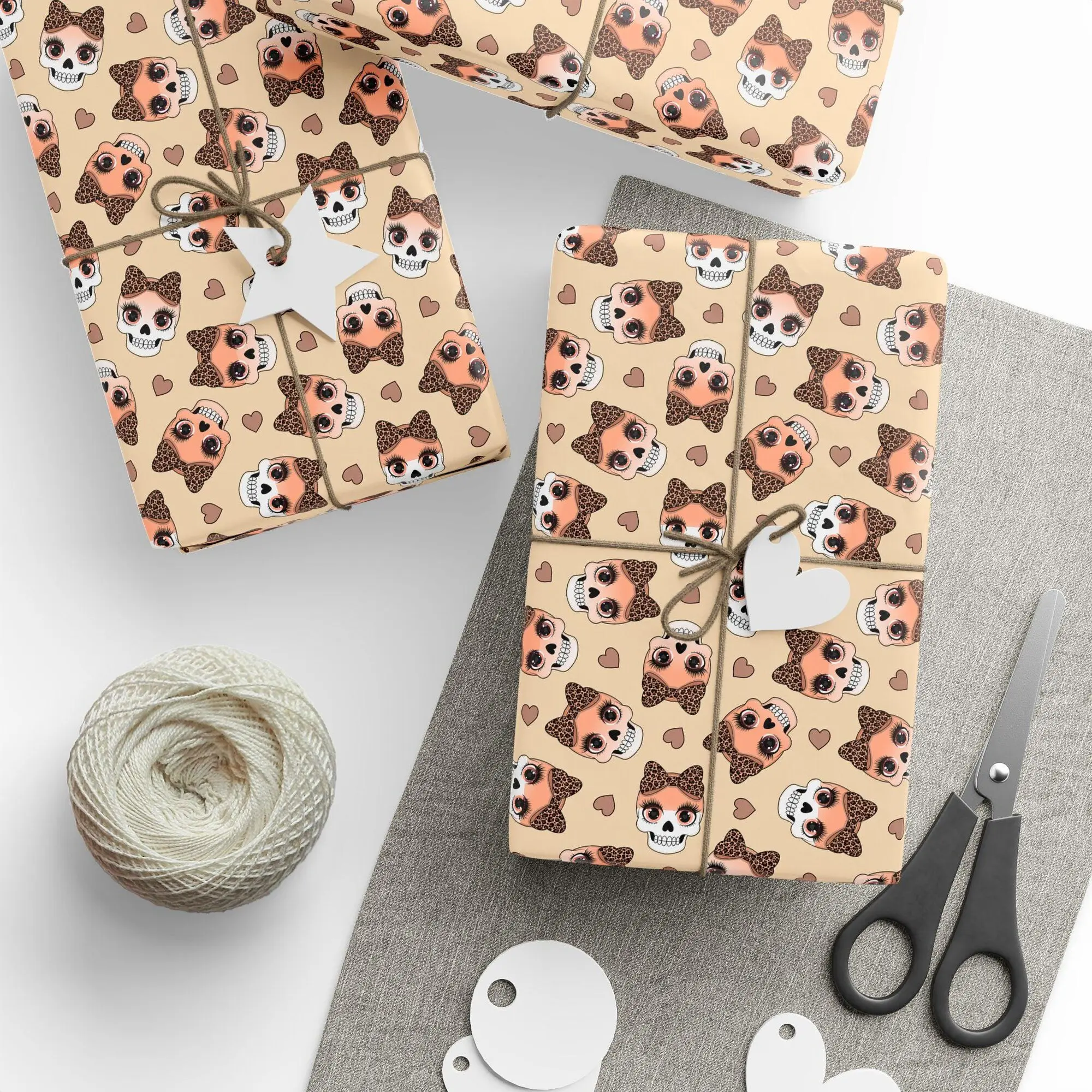 Day of the Dead Leopard Bow Skulls Wrapping Paper Holiday Gift Wrapping Paper Roll