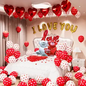 Valentines Day Balloons Decorations, Romantic I Love You Balloon and Foil Heart Balloons with 1000 Pcs Red Silk Rose Petals for Valentine Day Party Decor Wedding Anniversary