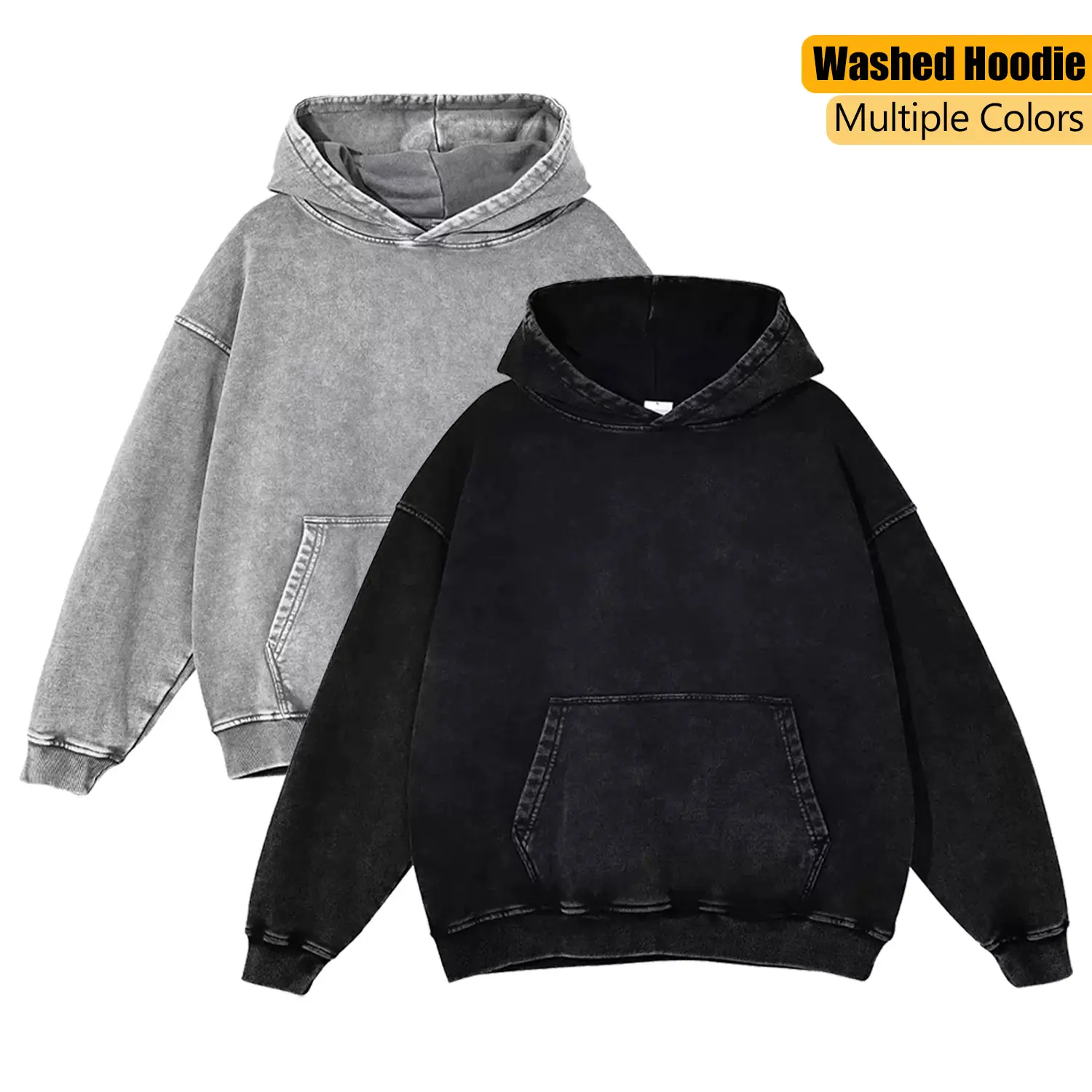 2-Pack Acid Wash Hoodie Vintage Hoodie Unisex Heavy Weight Hoodie Distress Hoodies for Men Women Couples