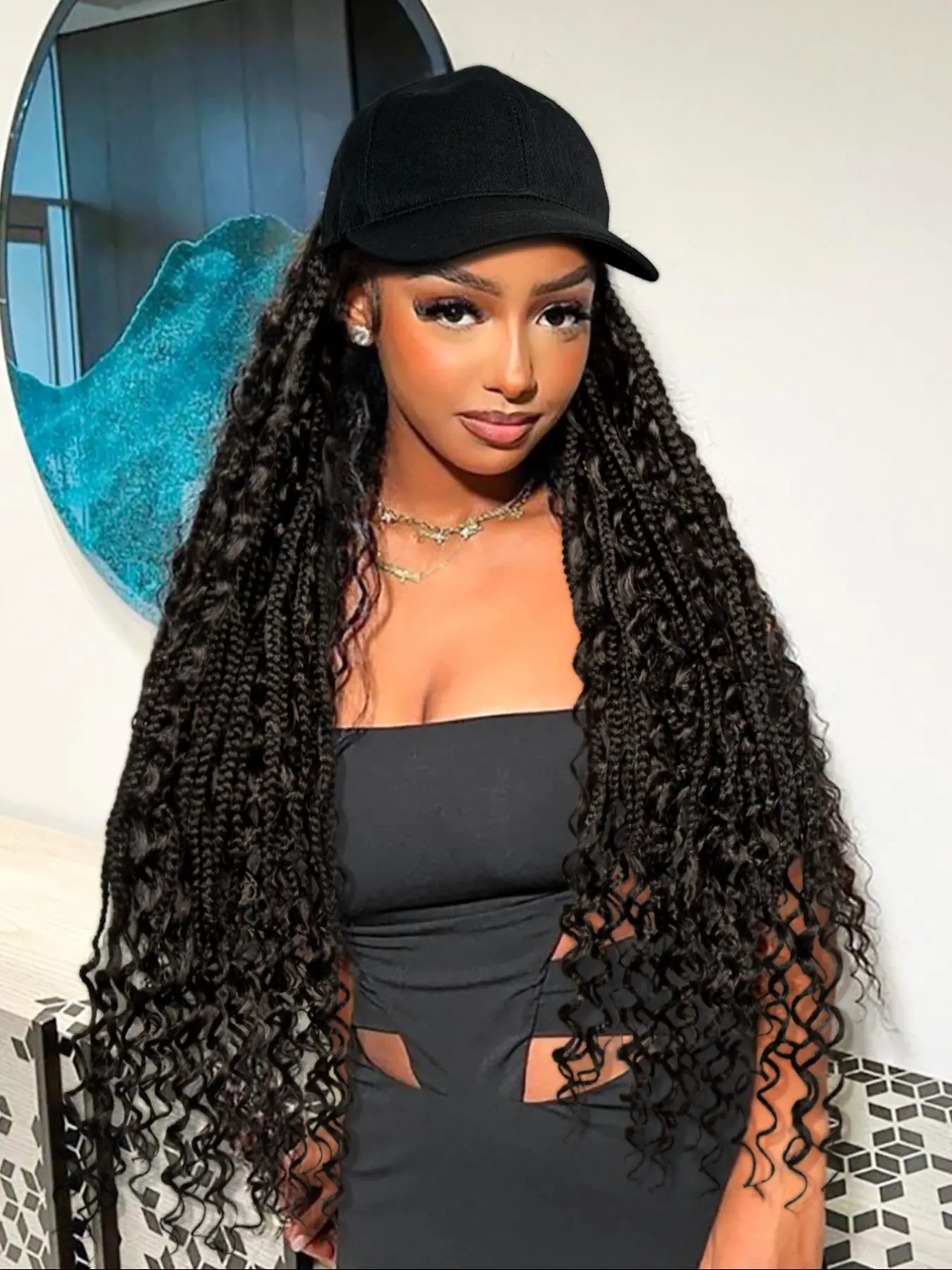 28/30 Inch Long Braided Hair Wigs with Baseball Cap, Gorgeous Fluffy Curly Wigs for Women, Fashion Fluffy Wigs, Synthetic Full Machine Made Wigs for Party, Daily Use, Synthetic Material Wigs, Synthetic Braids, Synthetic Fiber Wig
