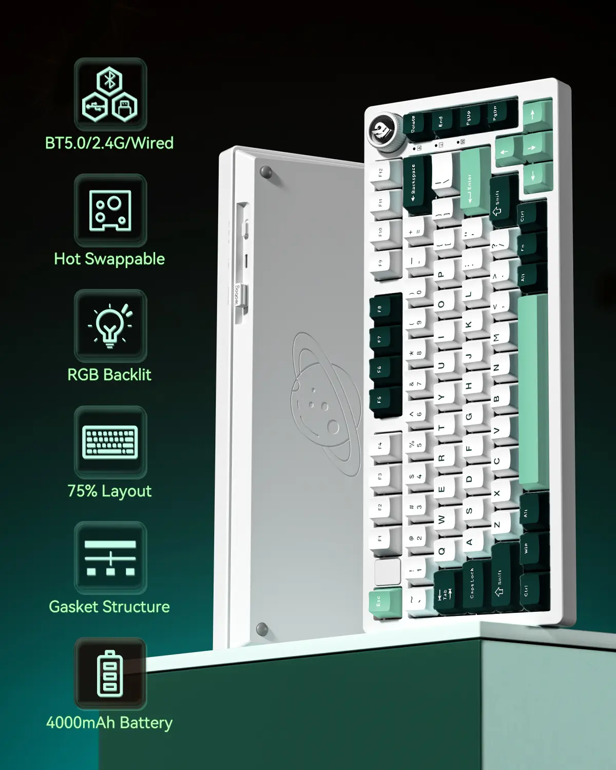 HI75C Pro Mechanical Keyboards, RGB Backlit Tri-Mode Gaming Keyboard, Hot Swappable Creamy Wireless Keyboard for PC/Tablet/Xbox/PS4 - Green Aluminum Customizable Three-Mode