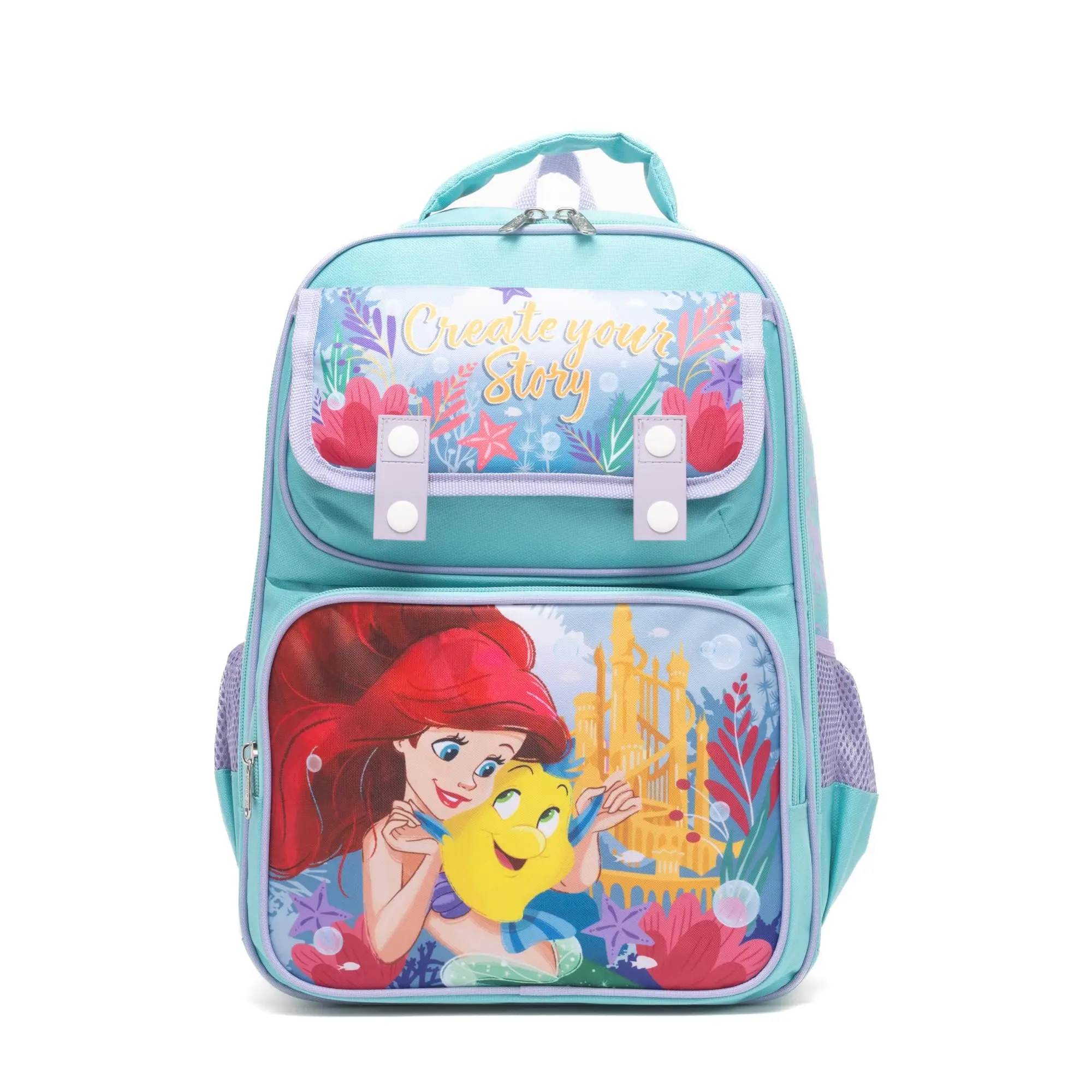 Girls' Mermaid Print Kids Backpack for School, 15.5-Inch Polyester Bookbag with Padded Back and Adjustable Straps for Campus Life, Backpacks For School, Synthetic, Student Backpack, School Style Backpack