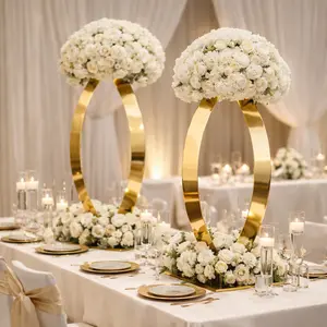 Set of 2 – 32” Tall Gold Curved Flower Stand | Stainless Steel Mirror Finish Wedding Table Centerpiece