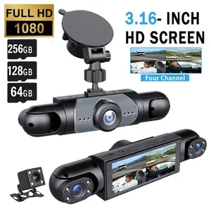 4 Channel Car Dash Cam 1080P HD DVR with 256GB Memory Card Night Vision Parking Mode 3.16" Screen Front Rear Left Right Cameras Dashcam