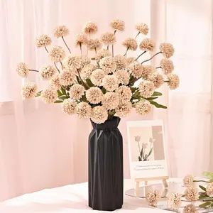 10pcs Fake Flowers Faux Silk Pompon Mums, Bulk Fake Mini Chrysanthemums with Stems, Artificial Kiku Flowers for Vase DIY Centerpieces Bouquet Floral Arrangements Decorations (Beige)