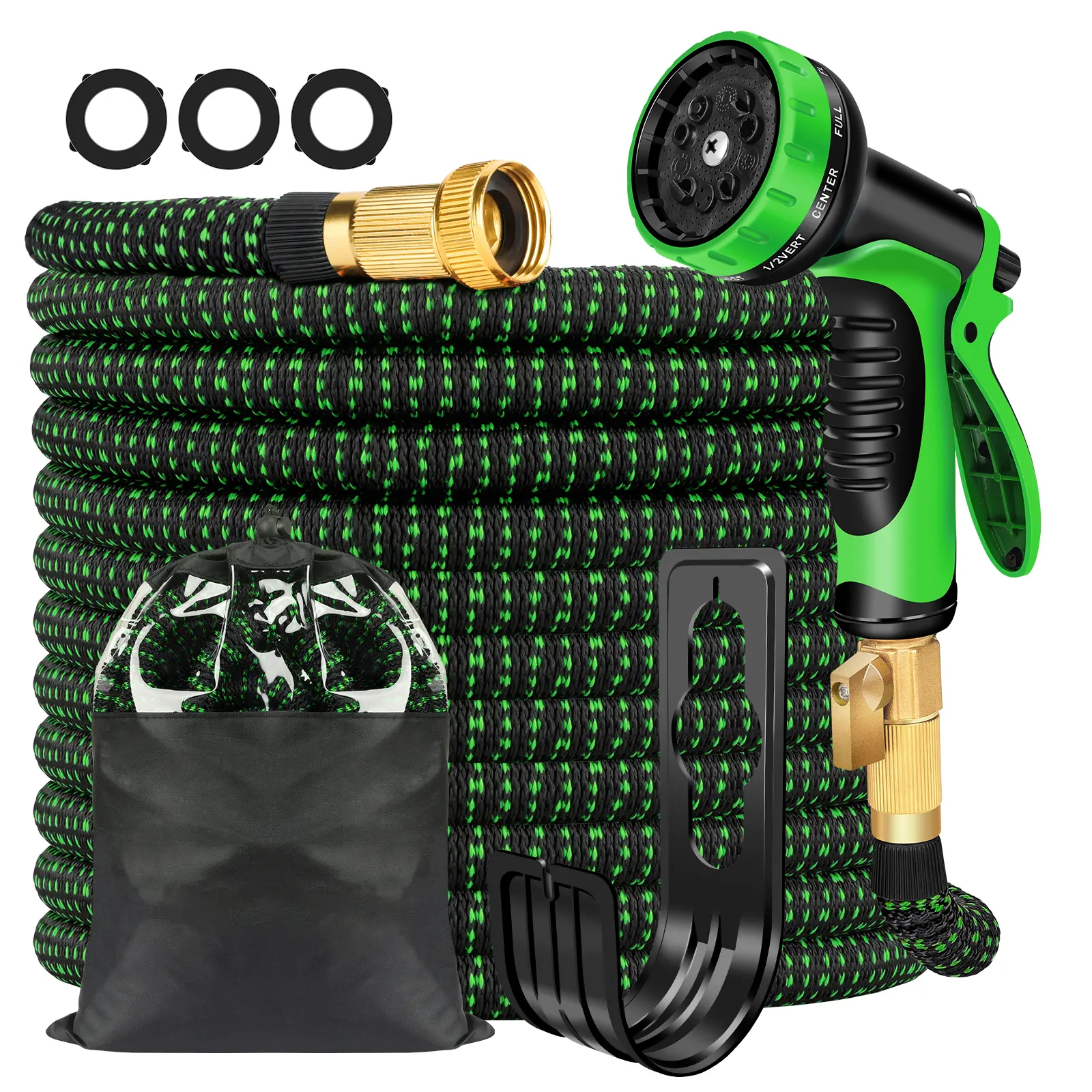 25FT/50FT/75FT/100FT/150FT Heavy-Duty Expandable Garden Hose with 10-Function High-Pressure Spray Nozzle, 3/4 Solid Brass Fittings, Leakproof Design, Durable Rubber Material, Perfect for Cleaning, Forestry, and Gardening