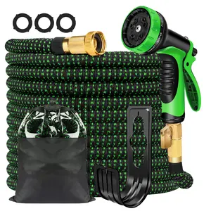 100FT Heavy-Duty Expandable Garden Hose with 10-Function High-Pressure Spray Nozzle, 3/4 Solid Brass Fittings, Leakproof Design, Durable Rubber Material, Perfect for Cleaning, Forestry, and Gardening