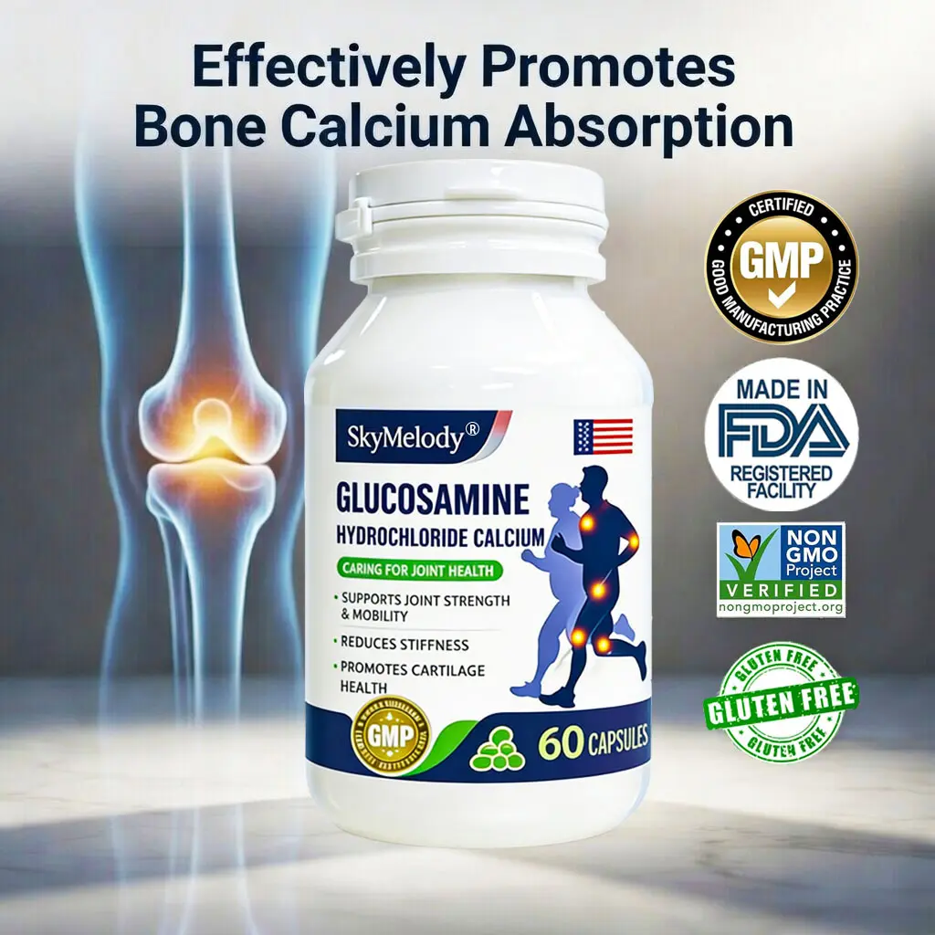 SkyMelody Organic Glucosamine Capsules with Vitamin D3 - 60-Count Dietary Supplement for Bone Health, Joint Support, Enhanced Mobility, Non-GMO, Gluten-Free, Certified for Active People