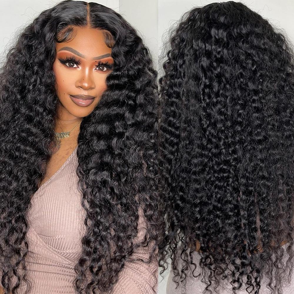 Brazilian Deep Wave Bundles with Closure Human Hair Bundles with 4x4 Lace Closure Unprocessed Virgin Human Hair 3/4 Bundles with Closure