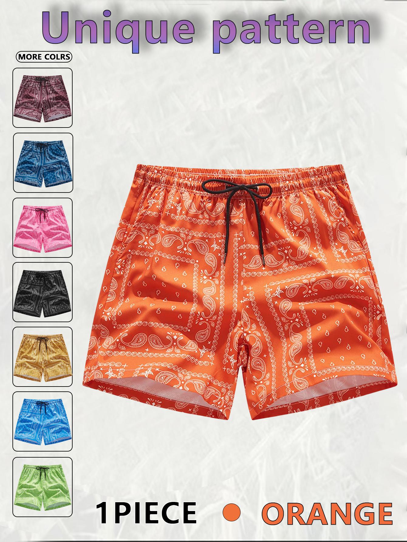 Men's Cashew Flower Pocket Shorts, Regular Fit Casual Drawstring Waist Shorts for Daily Outdoor Wear, Men Bottoms for All Seasons menswear clothes