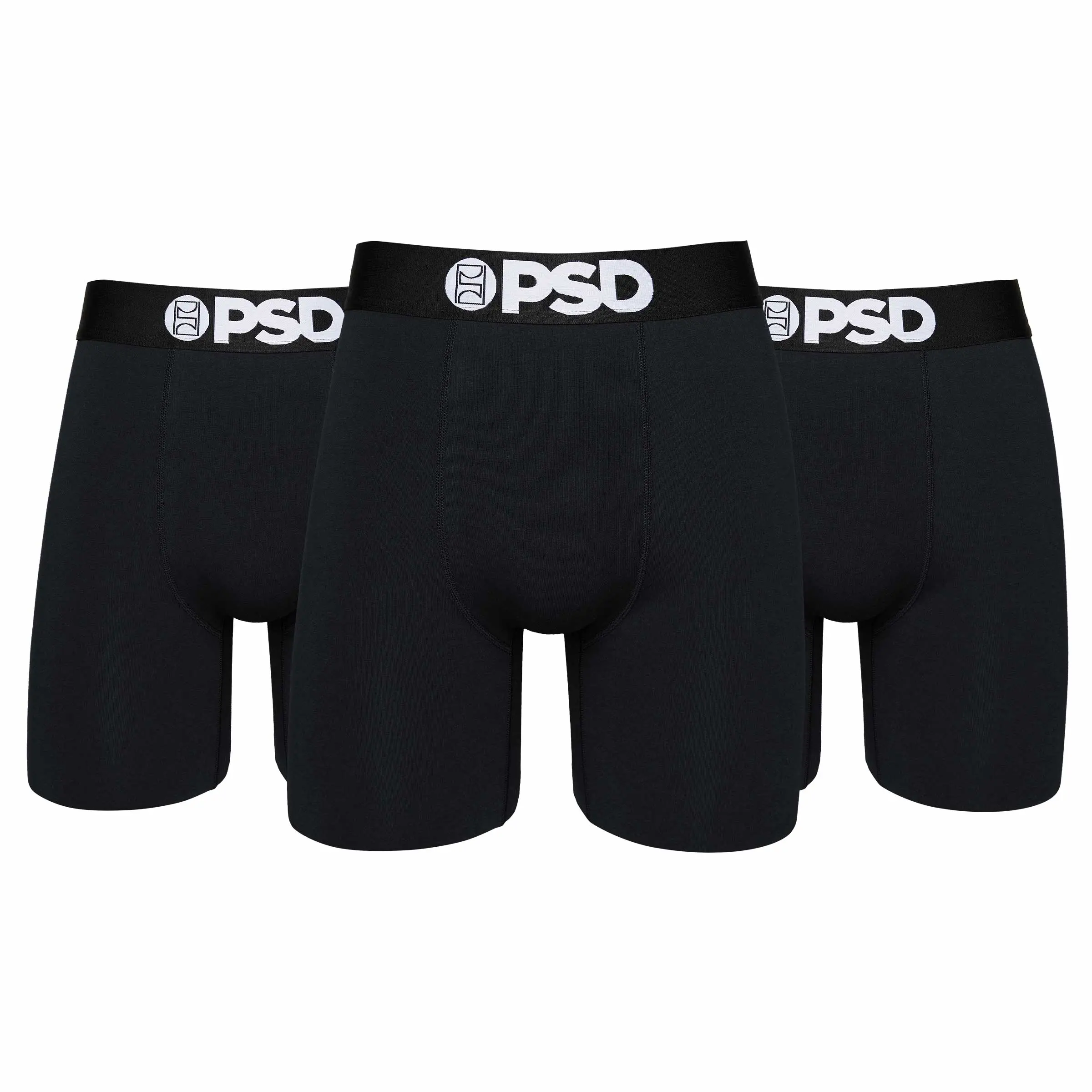 PSD Mens Black Solids Boxer Brief 3 Pack - Standard Length 7 Inch Inseam, Moisture-Wicking 4-Way Stretch Cotton Fabric Breathable Classic