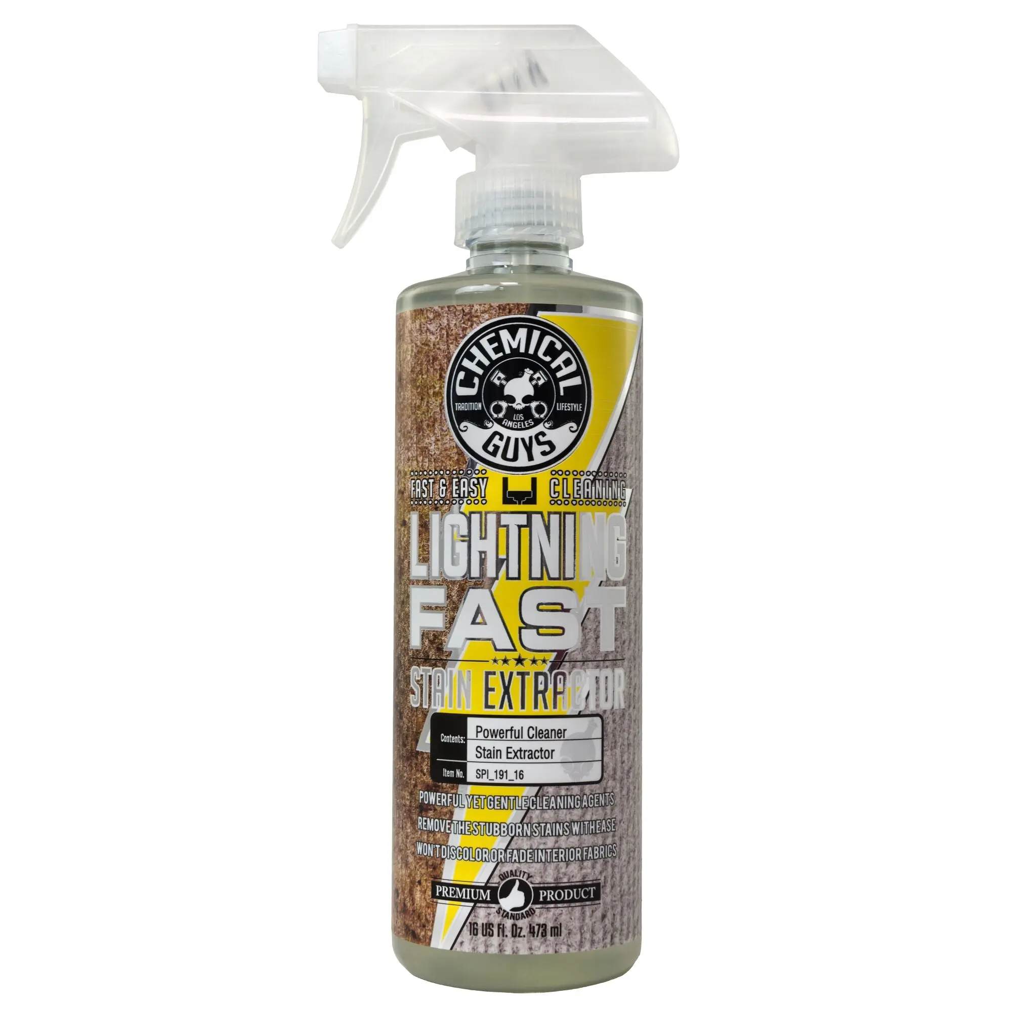 CHEMICAL GUYS Lightning Fast Stain Extractor Fabric & Upholstery Cleaner - Stain Remover Spray, Powerful Household Cleaner for Automotive, Interior Care, Includes Cleaning Brush