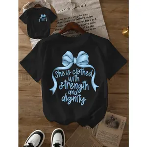 Women's Light Yellow Bible Verse Prayer Graphic Print T-Shirt - 2 Corinthians 12:10 Inspirational Quote & Butterfly Bow , Casual Short Sleeve Round Neck Summer Top, Machine Washable Faith-Based Apparel, Everyday Comfort Clothing