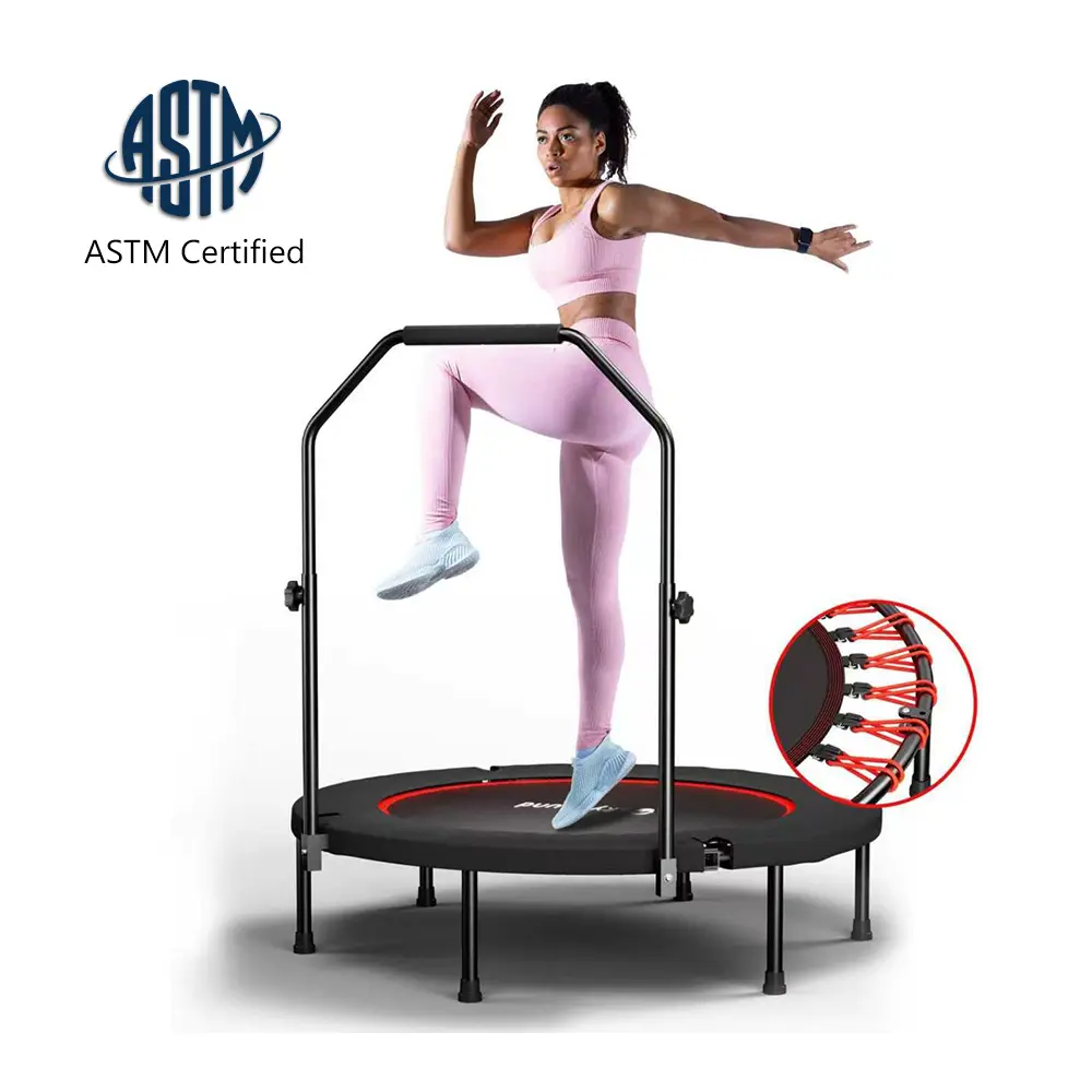 SkyBound 600 LBS Tested Foldable Mini Trampoline, 40'' Fitness Rebounder with Springs/Bungees, Foldable Mini Trampoline with Bungees/Springs，Adjustable U-Bar Handle, Stable Quiet Indoor/Outdoor Exercise Equipment Home Gym Kit Portable Compact