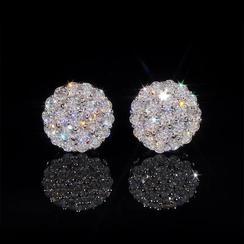 HELLOICE Moissanite Earrings 1.05ct Round Cut Full Paved Earrings 925 Sterling Silver 10mm Full Synthetic Moissanite Earrings Jewerly Gift
