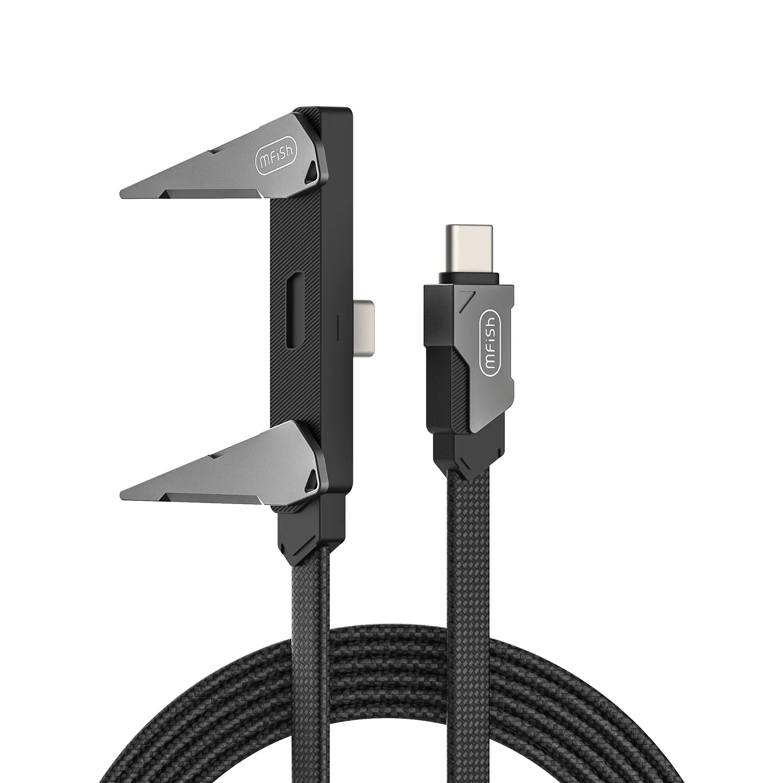 mfish Armored Pterosaur 240W USB-C Cable with Foldable Phone Stand, T-Shaped Fast Charging Cable for Gaming, 480Mbps Data Sync for Smartphone, Cellphone, Phone/Tablet/Laptop Devices, Foldable Stand