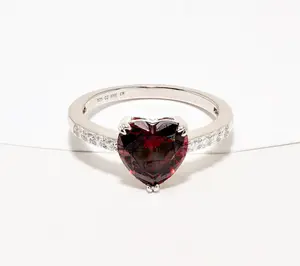 Diamonique Solitaire White or Red Heart Ring, Sterling Silver