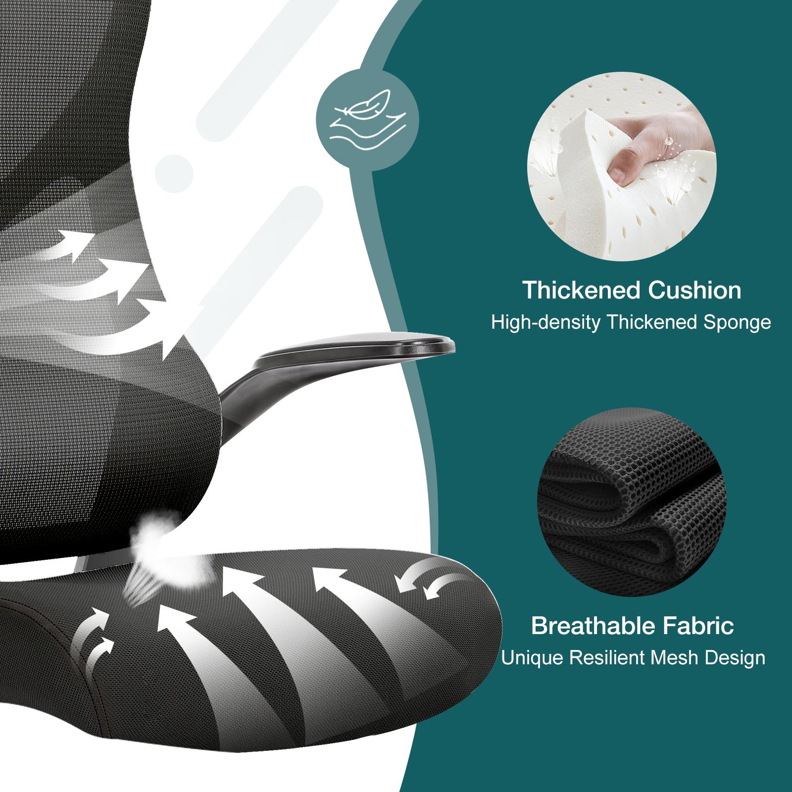 【Deal】Sweet Furniture Office Chair, Ergonomic Desk Chair Compute High Back Mesh Chair, Executive Home Office with Flip-up Armrests Adjustable