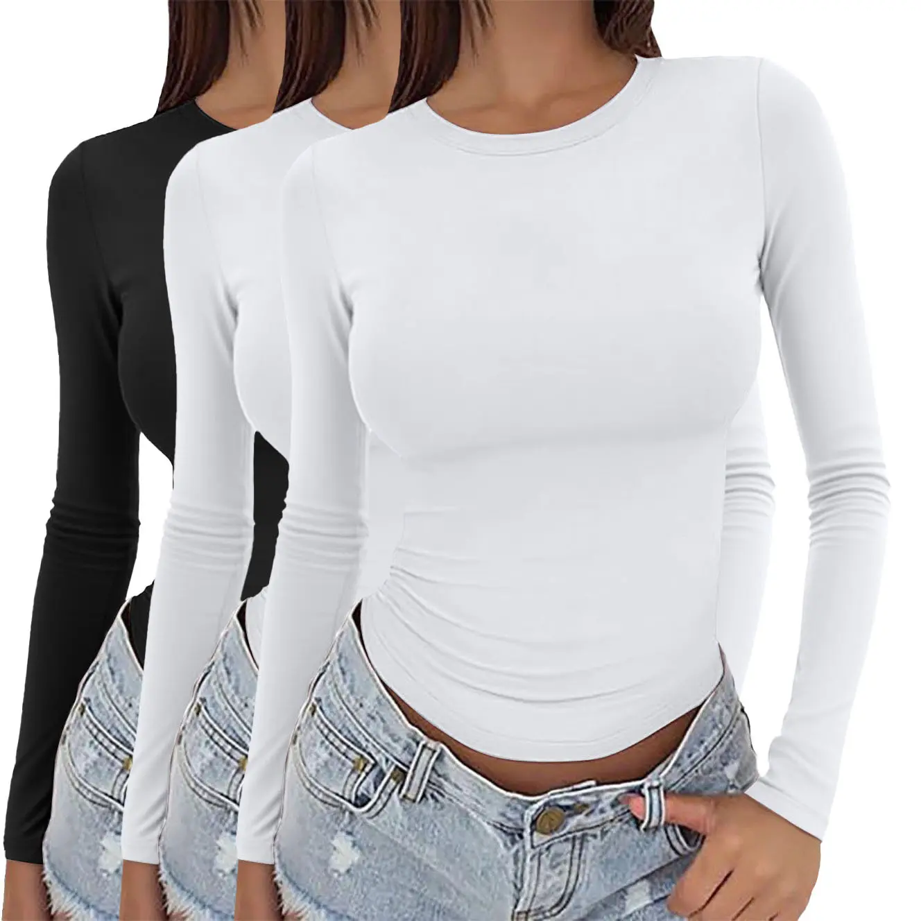 Women's Slim-Fit Round Neck Long Sleeve Basic Top - Streetwear Clothing, Shirts for Women, Everyday Undershirt for Casual Layering, Long Sleeve Shirt, Basic Tops, Minimalist, Casual Comfy Tee, Long Sleeve Tops